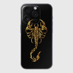 Чехол для iPhone 15 Pro Max силиконовый с защитой камеры Золотой скорпион
