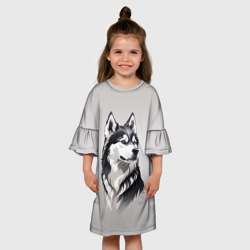 Детское платье 3D Черно-белый Хаски от нейросети - фото 2