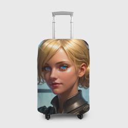 Чехол для чемодана 3D Девушка блондинка голубоглазая в латах
