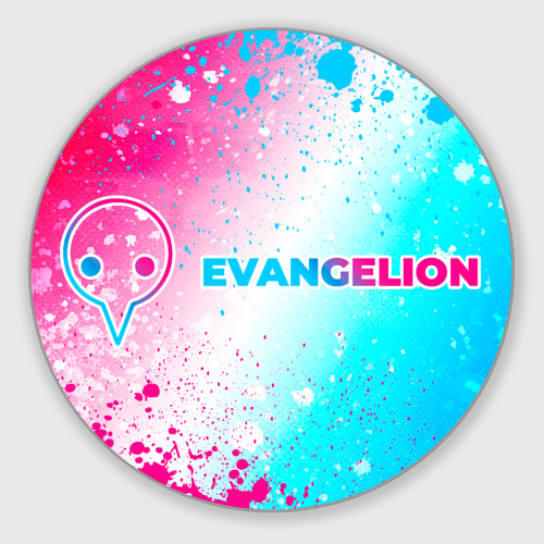Круглый коврик для мышки Evangelion neon gradient style: надпись и символ
