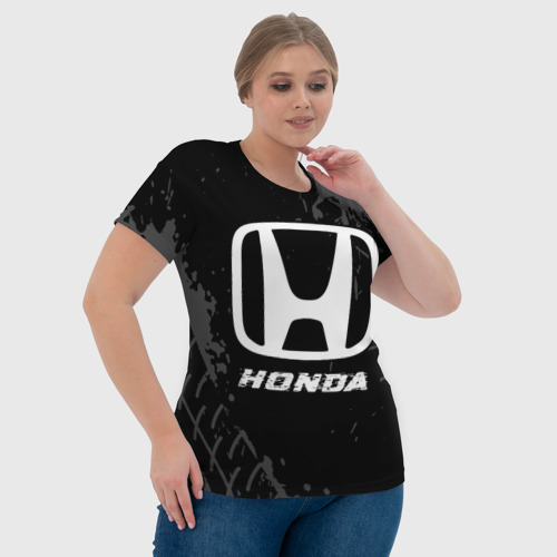 Женская футболка 3D Honda Speed на темном фоне со следами шин, цвет 3D печать - фото 6