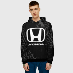 Мужская толстовка 3D Honda Speed на темном фоне со следами шин - фото 2