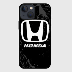 Чехол для iPhone 13 mini Honda Speed на темном фоне со следами шин