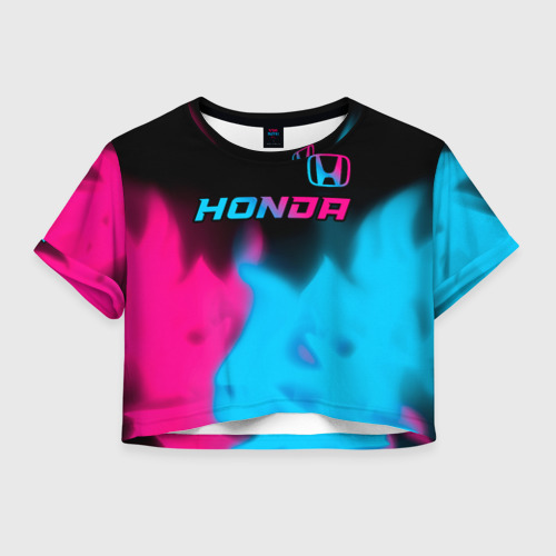 Женская футболка Crop-top 3D Honda - neon gradient: символ сверху, цвет 3D печать