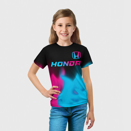 Детская футболка 3D Honda - neon gradient: символ сверху, цвет 3D печать - фото 5