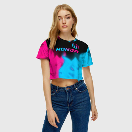 Женская футболка Crop-top 3D Honda - neon gradient: символ сверху, цвет 3D печать - фото 4