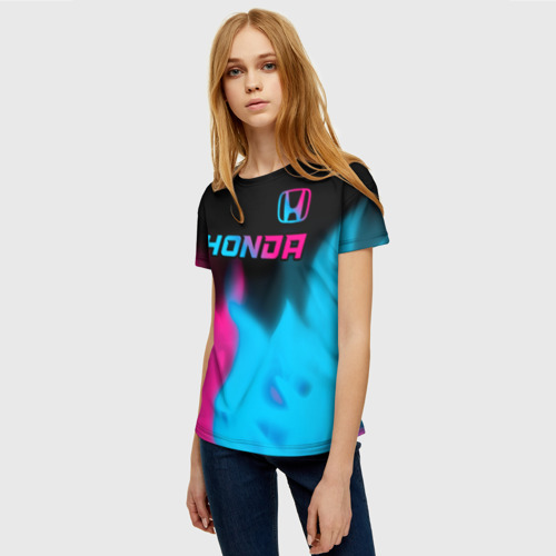 Женская футболка 3D Honda - neon gradient: символ сверху, цвет 3D печать - фото 3