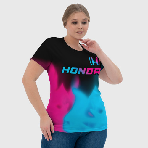 Женская футболка 3D Honda - neon gradient: символ сверху, цвет 3D печать - фото 6