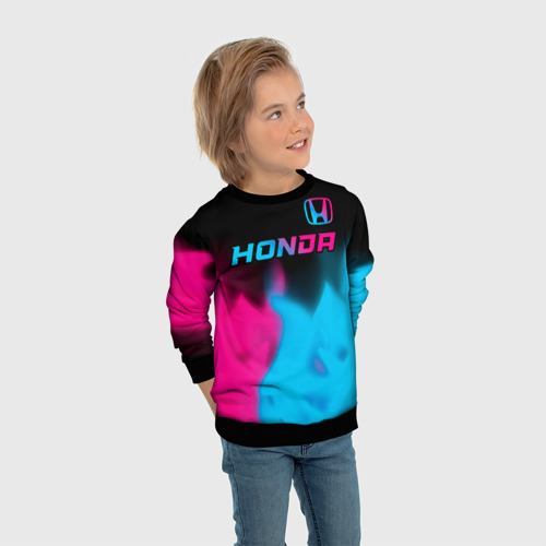 Детский свитшот 3D Honda - neon gradient: символ сверху, цвет 3D печать - фото 5