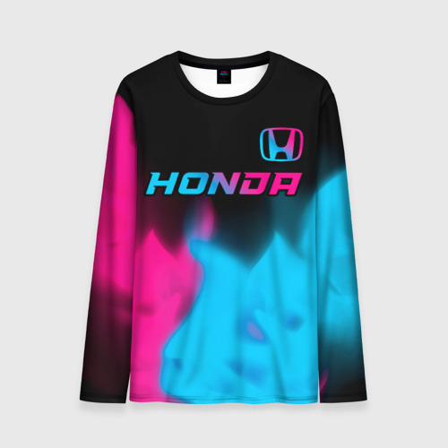 Мужской лонгслив 3D Honda - neon gradient: символ сверху, цвет 3D печать