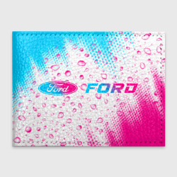 Обложка для студенческого билета Ford neon gradient style: надпись и символ