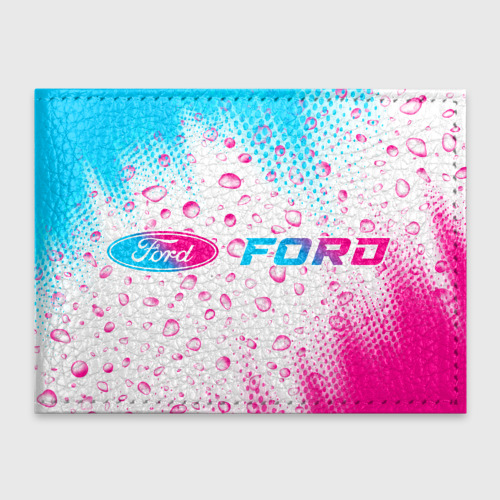 Обложка для студенческого билета Ford neon gradient style: надпись и символ