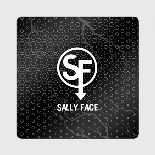 Магнит виниловый Квадрат Sally Face glitch на темном фоне