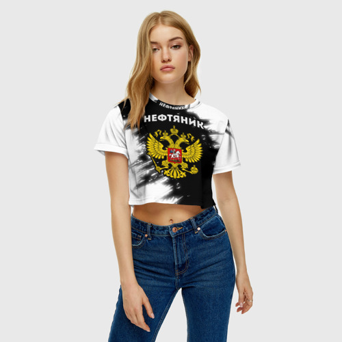 Женская футболка Crop-top 3D Нефтяник из России и герб РФ, цвет 3D печать - фото 4