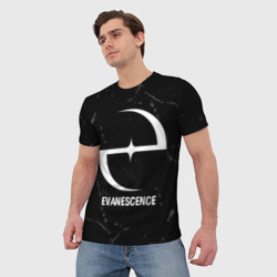Футболка с принтом Evanescence glitch на темном фоне для мужчины, вид на модели спереди №2. Цвет основы: белый