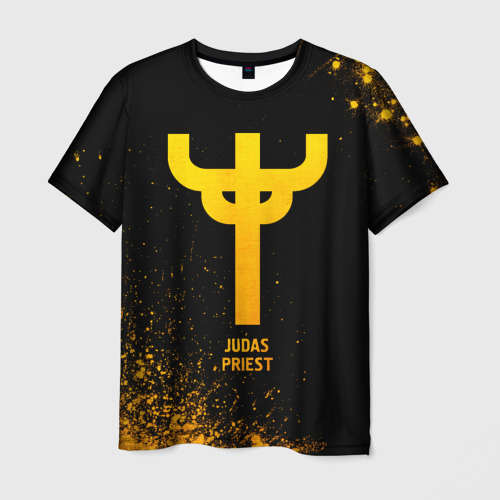 Мужская футболка с принтом Judas Priest - gold gradient, вид спереди №1