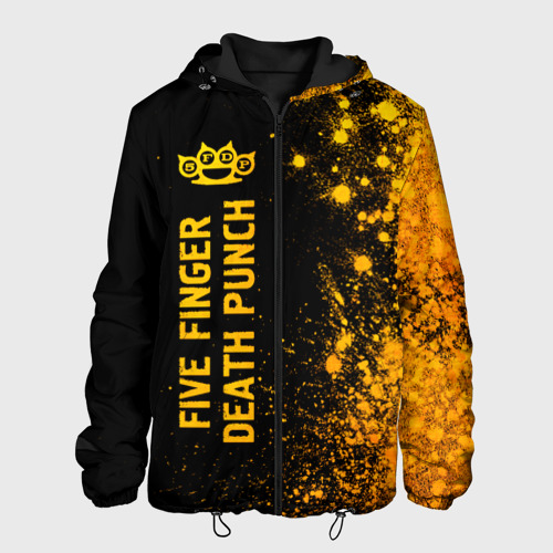 Мужская куртка 3D с принтом Five Finger Death Punch - gold gradient: по-вертикали, вид спереди #2