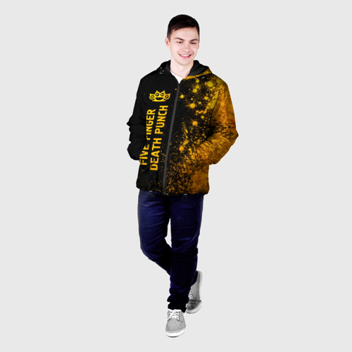 Мужская куртка 3D с принтом Five Finger Death Punch - gold gradient: по-вертикали, фото на моделе #1