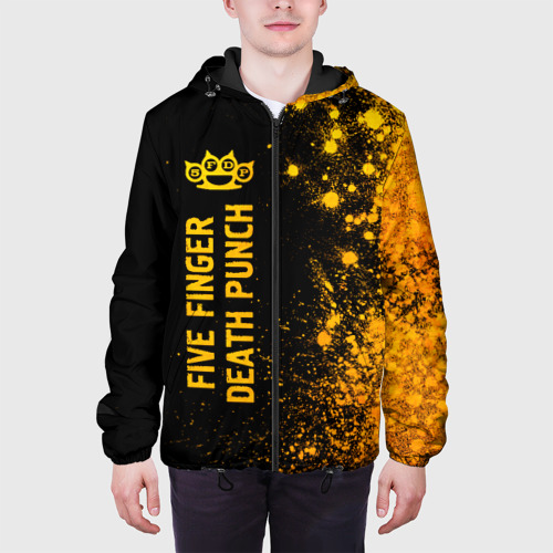 Мужская куртка 3D с принтом Five Finger Death Punch - gold gradient: по-вертикали, вид сбоку #3