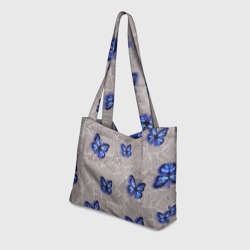 Пляжная сумка 3D Газетные обрывки и синие бабочки - фото 2