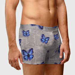 Мужские трусы 3D Газетные обрывки и синие бабочки - фото 2