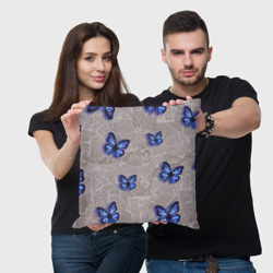 Подушка 3D Газетные обрывки и синие бабочки - фото 2
