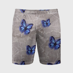 Мужские шорты спортивные Газетные обрывки и синие бабочки
