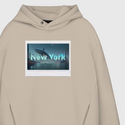 Мужское худи Oversize хлопок New York в рамке, цвет миндальный - фото 4