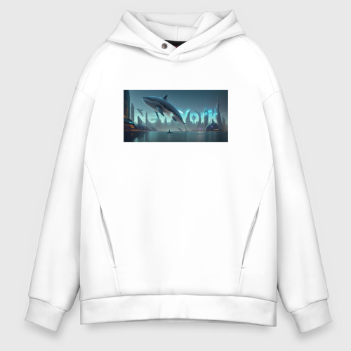 Мужское худи Oversize хлопок Скрытый текст New York, цвет белый