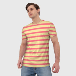 Мужская футболка 3D Нежный жёлто-розовый полосатый - фото 2