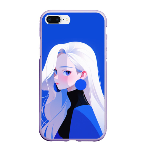 Чехол для iPhone 7Plus/8 Plus матовый Аниме девушка беловолосая в синем, цвет светло-сиреневый