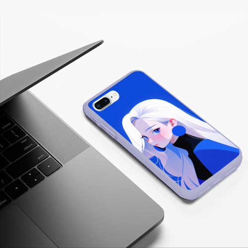 Чехол для iPhone 7Plus/8 Plus матовый Аниме девушка беловолосая в синем, цвет светло-сиреневый - фото 5