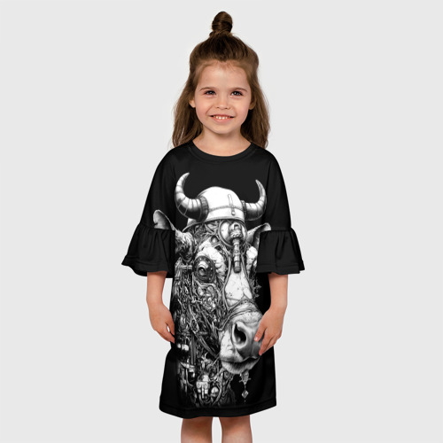 Детское платье 3D с принтом Корова - стимпанк, вид сбоку #3