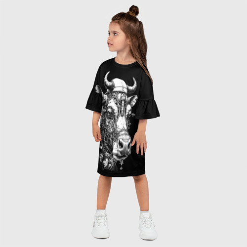 Детское платье 3D с принтом Корова - стимпанк, фото на моделе #1