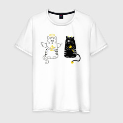 Коты - ангел и дьявол – Мужская футболка хлопок с принтом купить со скидкой в -20%