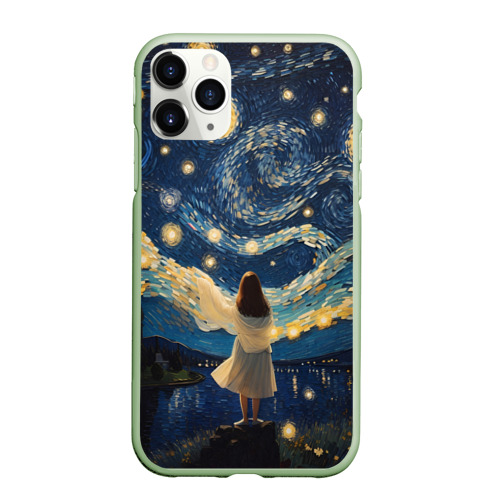 Чехол для iPhone 11 Pro матовый с принтом Девушка и звездная ночь, вид спереди #2