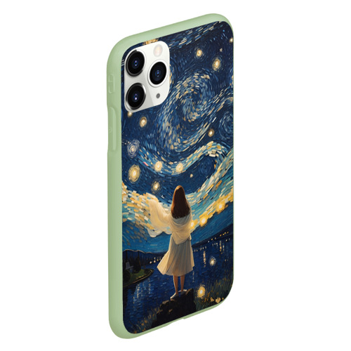 Чехол для iPhone 11 Pro матовый с принтом Девушка и звездная ночь, вид сбоку #3