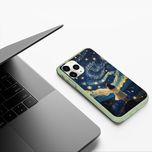 Чехол для iPhone 11 Pro матовый с принтом Девушка и звездная ночь, фото #5