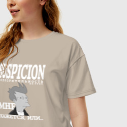 Женская футболка хлопок Oversize Филип Джей Фрай из Футурамы и подозрение - фото 2
