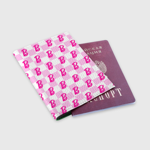 Обложка для паспорта матовая кожа Розовая шашка и Барби, цвет зеленый - фото 3