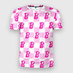 Мужская футболка 3D Slim Розовая шашка и Барби