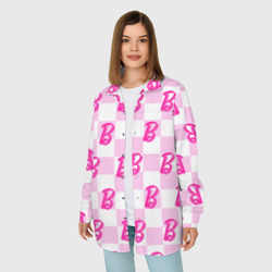 Женская рубашка oversize 3D Розовая шашка и Барби - фото 2