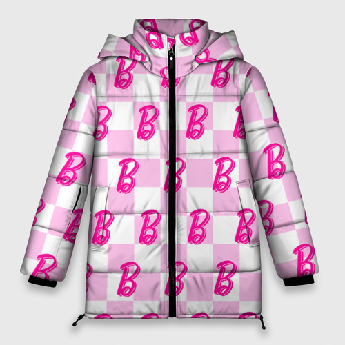 Женская зимняя куртка Oversize Розовая шашка и Барби, цвет черный