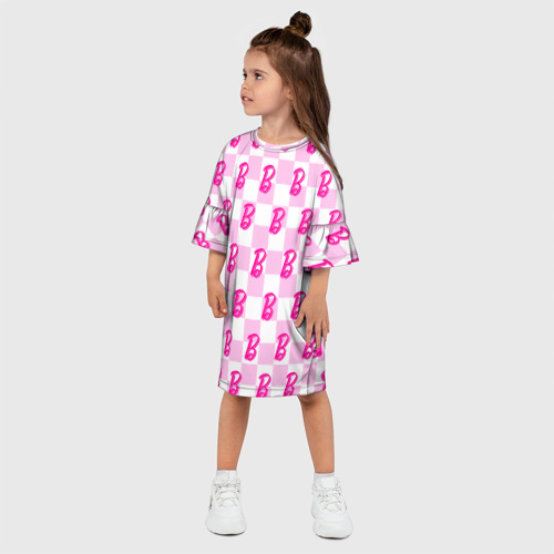 Детское платье 3D с принтом Розовая шашка и Барби, фото на моделе #1