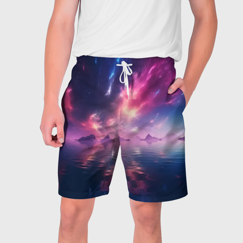Мужские шорты 3D с принтом Space and islands, вид спереди #2