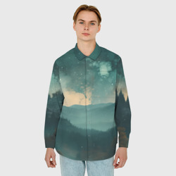 Мужская рубашка oversize 3D Космическая ночь в горах - фото 2