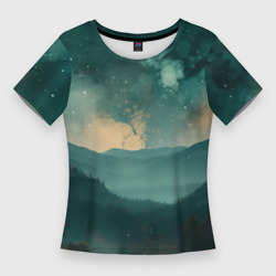 Космическая ночь в горах – Женская футболка 3D Slim с принтом купить