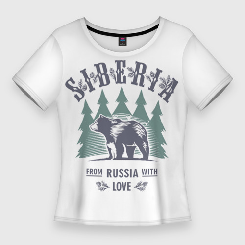Женская футболка 3D Slim Сибирь - из России с любовью и медведями, цвет 3D печать