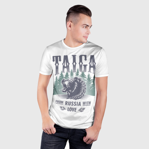 Мужская футболка 3D Slim с принтом Тайга - из России с любовью, фото на моделе #1