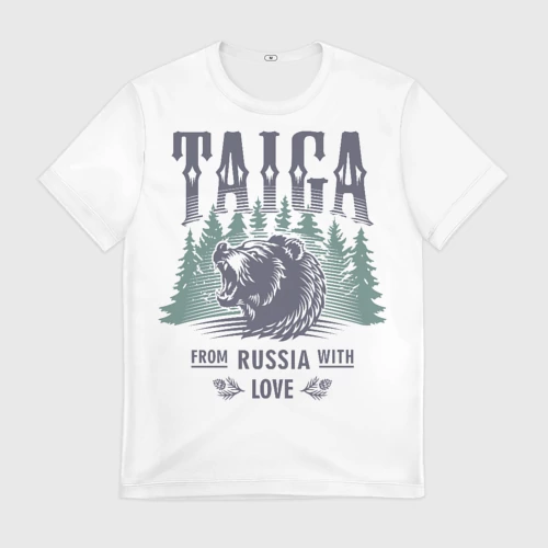 Мужская футболка 3D с принтом Тайга - из России с любовью, вид спереди #2
